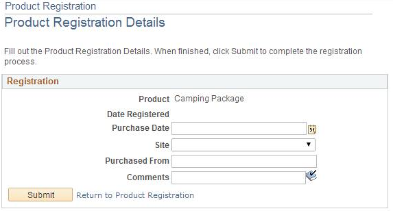 Product Registration Details page