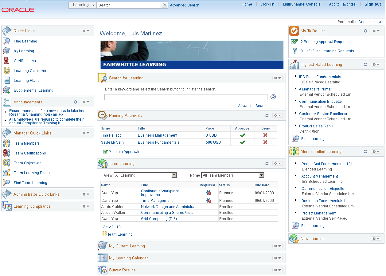 Learning Home page