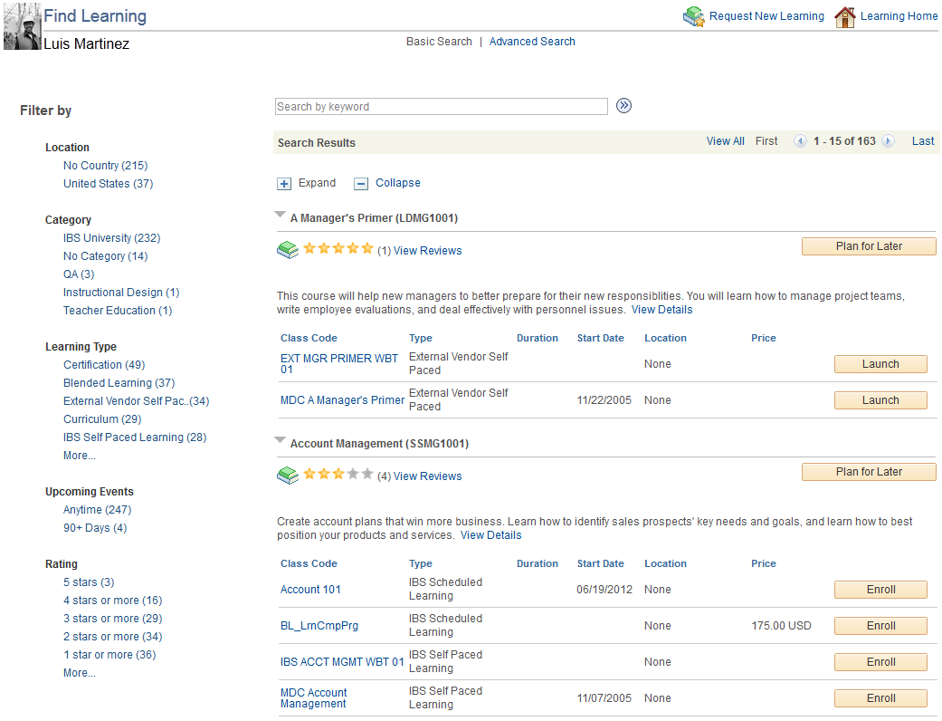 Find Learning page