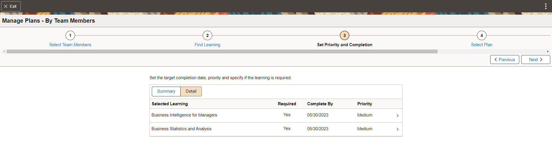 Set Priority and Completion Step of Manage Plans By Team Members