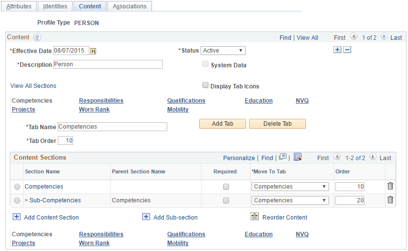Profile Types - Content page