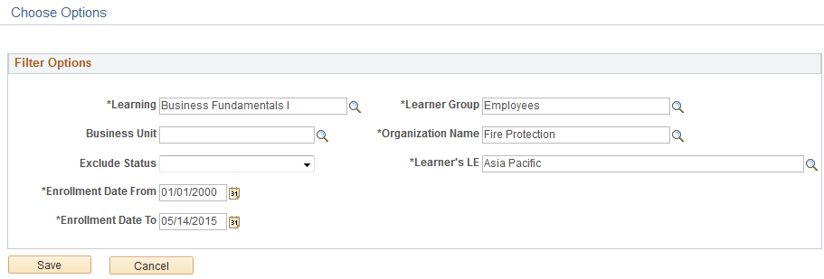 Choose Options page