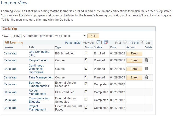 Learner View page