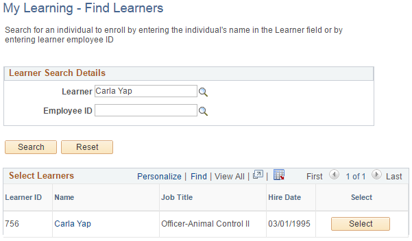 My Learning - Find Learners page