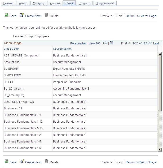 Class page