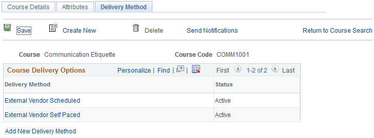 Maintain Courses - Delivery Method page