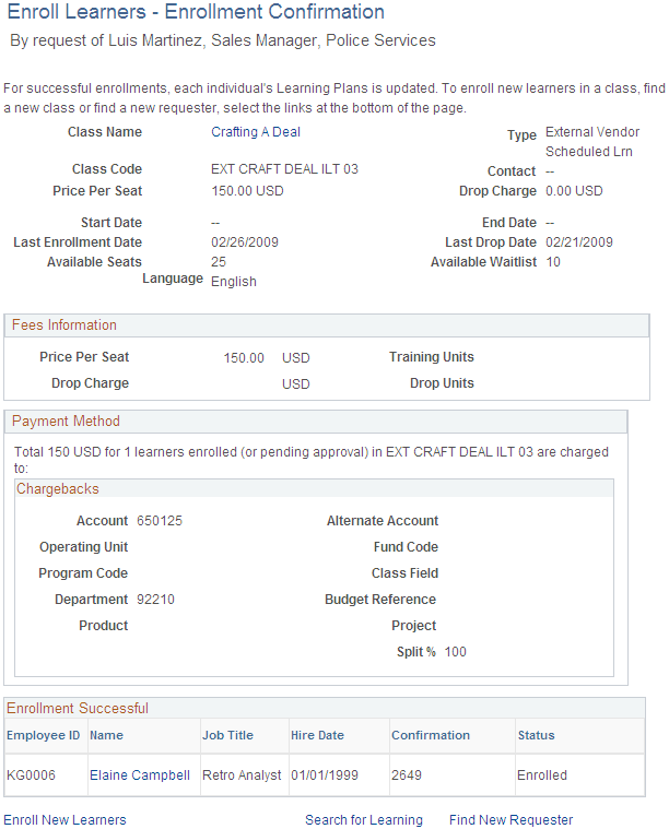 Enroll Learners - Enrollment Confirmation page