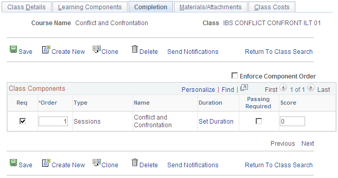 Maintain Classes - Completion page