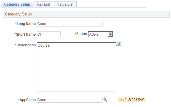 Category Setup page