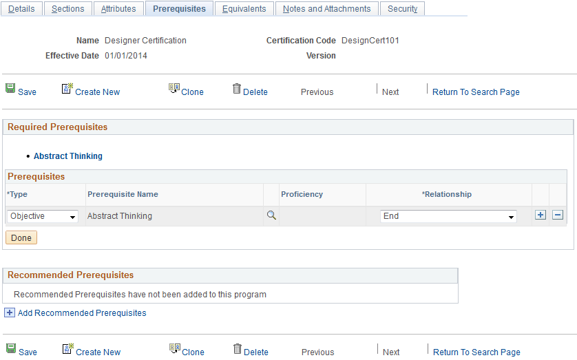 Maintain Programs - Prerequisites page