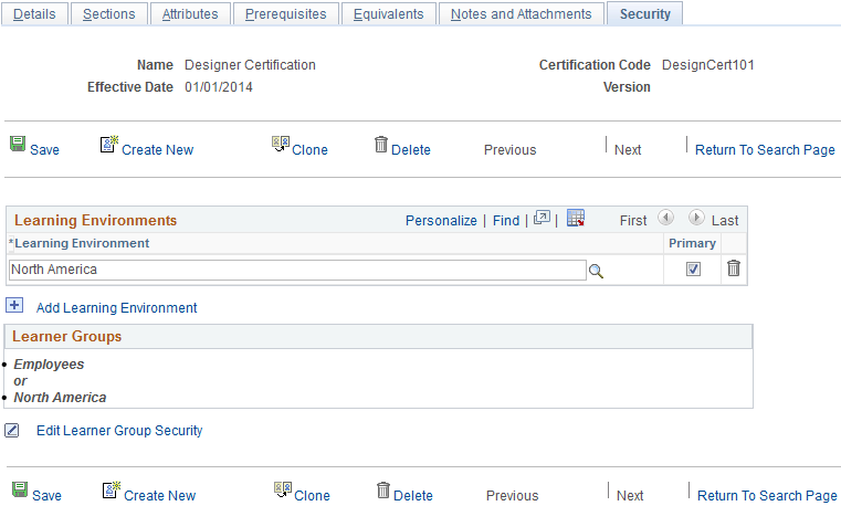 Maintain Programs - Security page