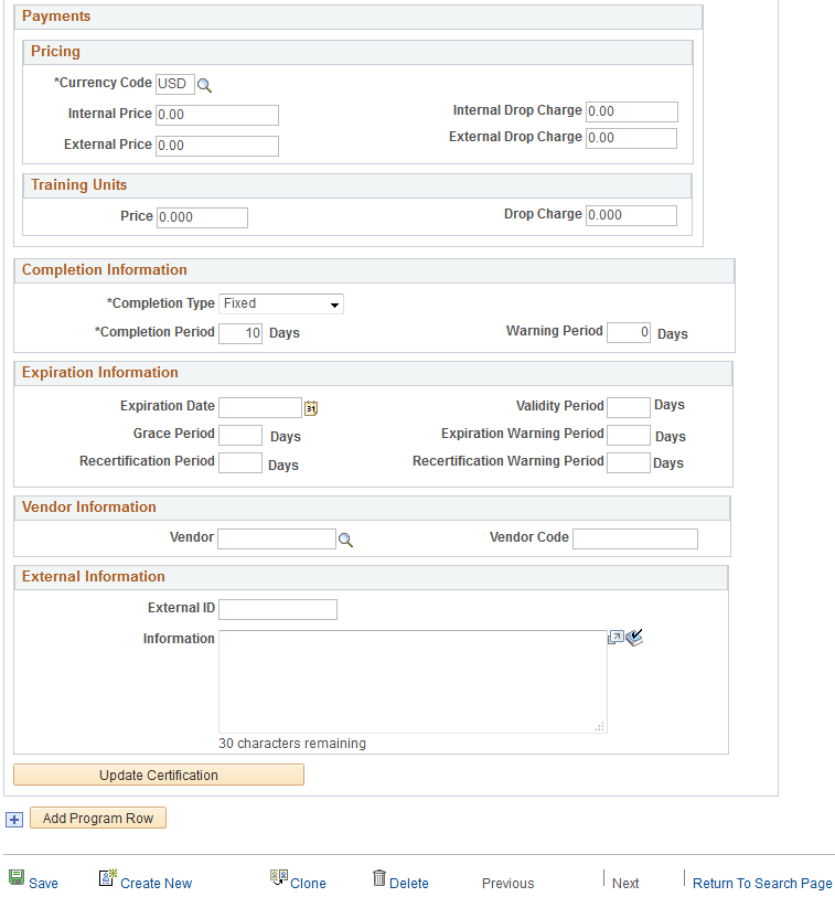 Maintain Programs - Details page (2 of 2)