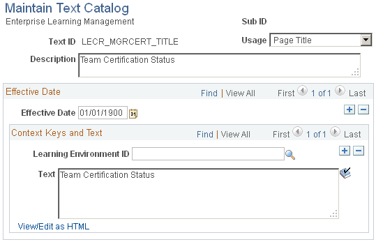 Maintain Text Catalog page