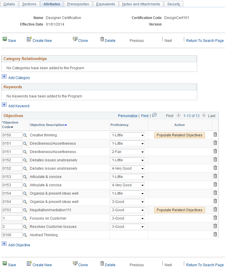 Maintain Programs - Attributes page