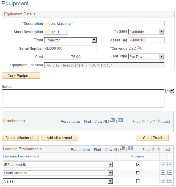 Equipment page