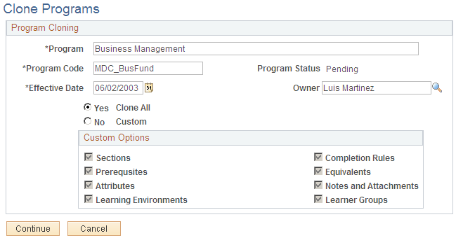 Clone Programs page
