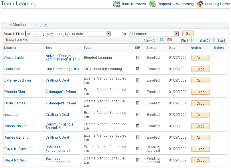 Team Learning page