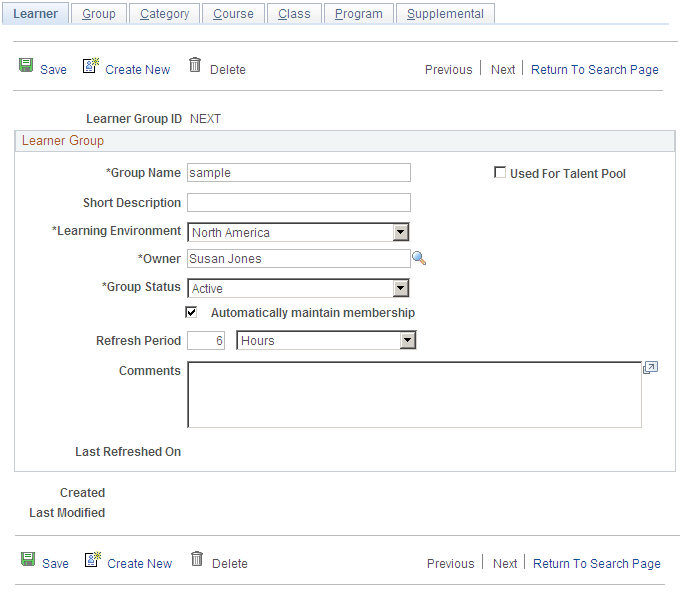 Learner page