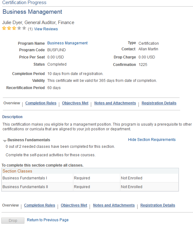 Certification Progress page