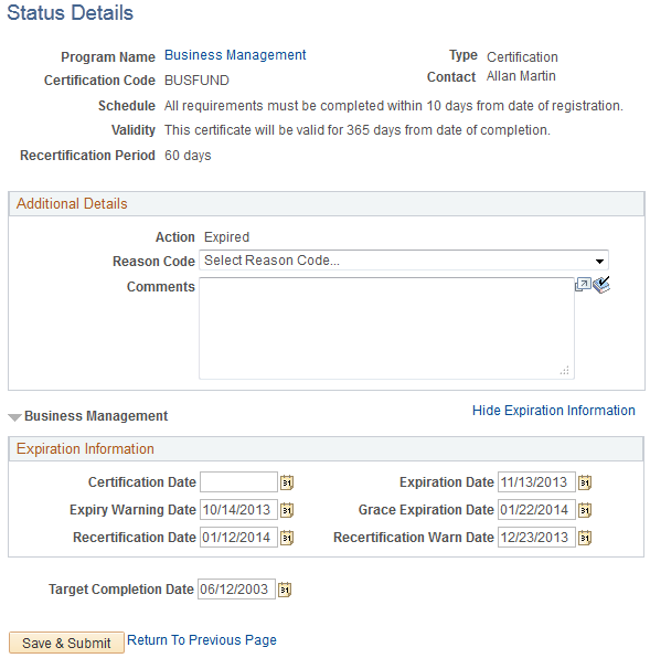 Status Details page