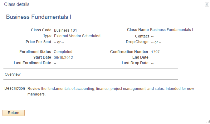 Class Details page