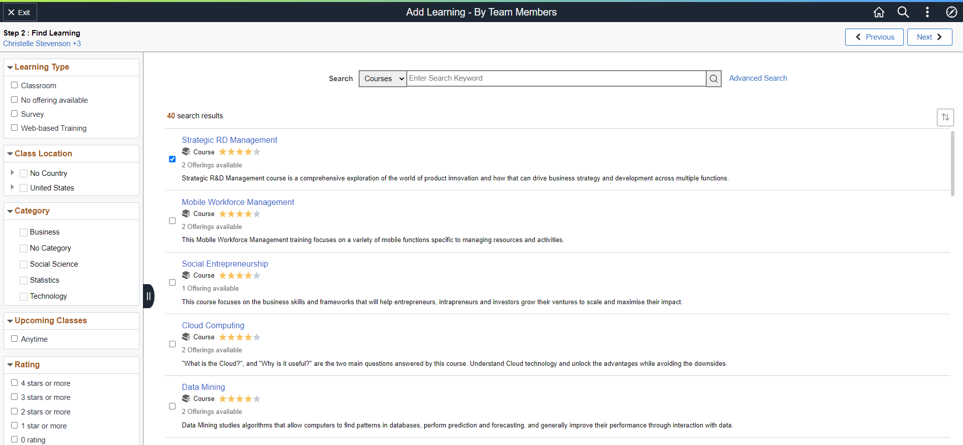 Step 2 of 4 of Add Learning - By Team Members Page