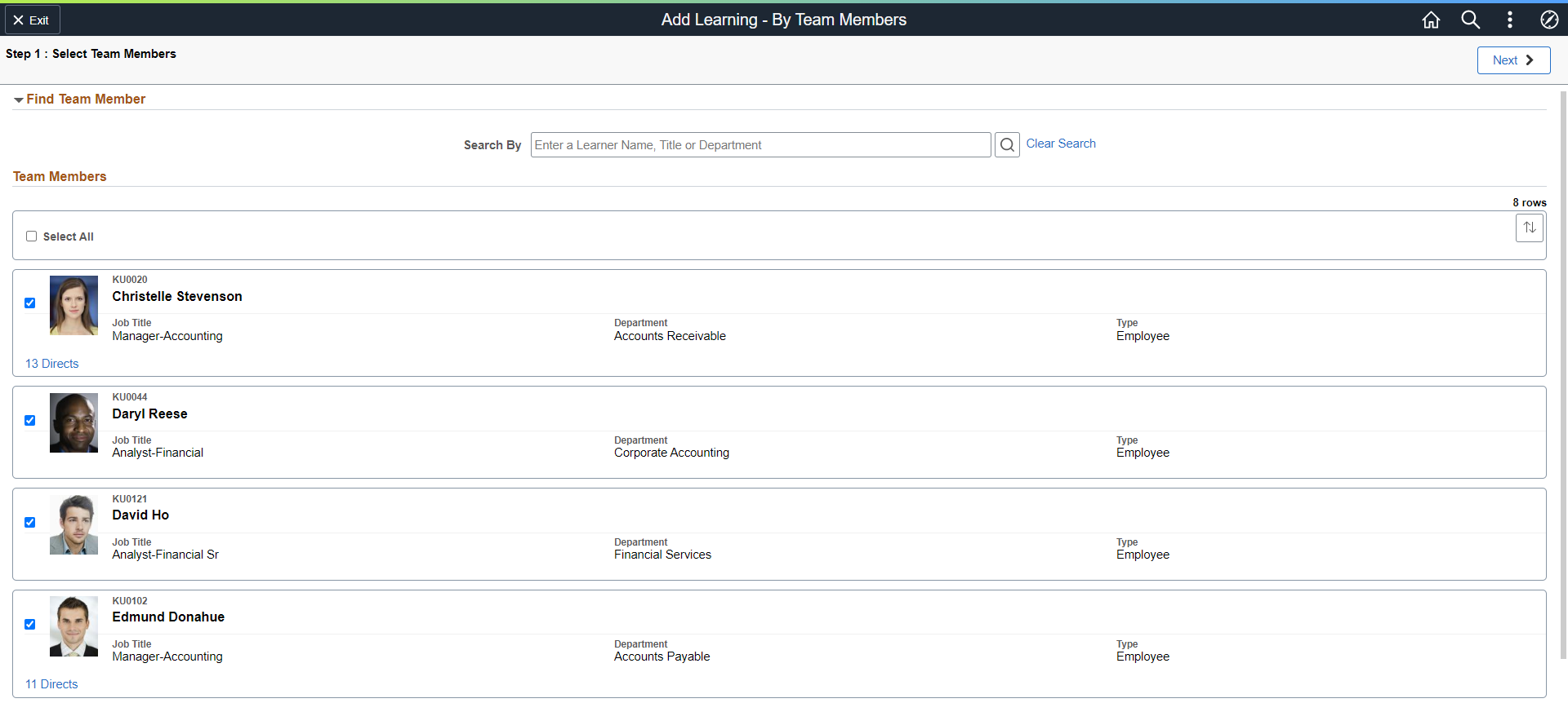 Step 1 of 4 of Add Learning - By Team Members Page