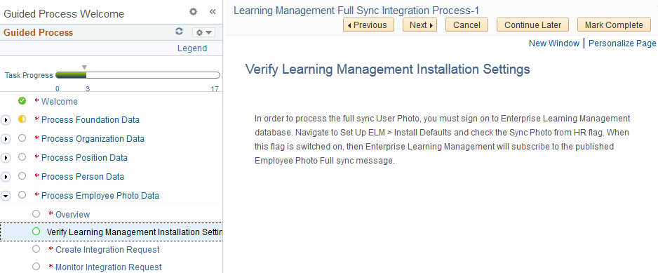 Example of the Verify Learning Management Installation Settings step