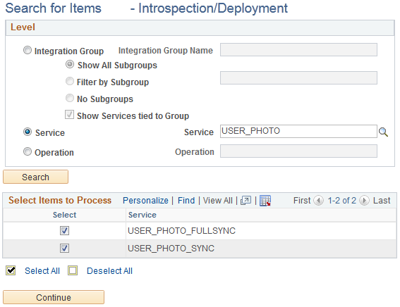 Example of searching by Service