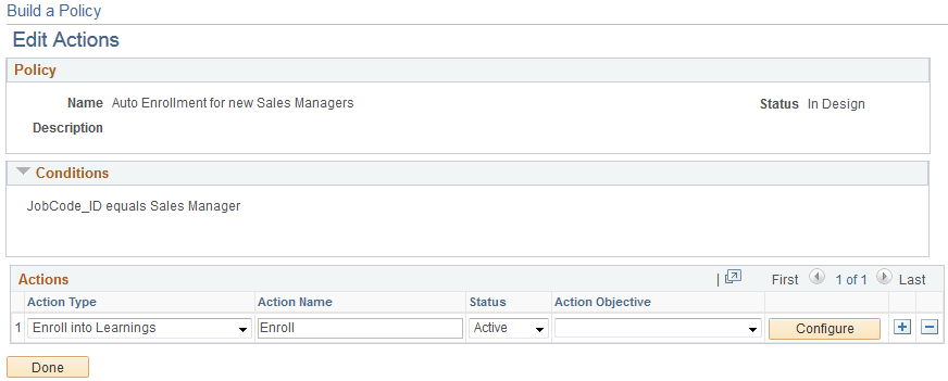 Edit Actions page