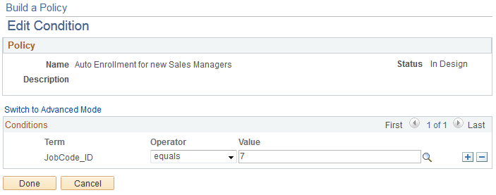 Edit Condition page