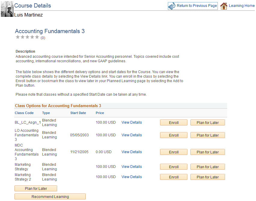 Course Details page