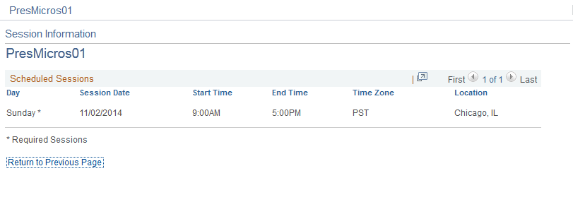 Session Information page
