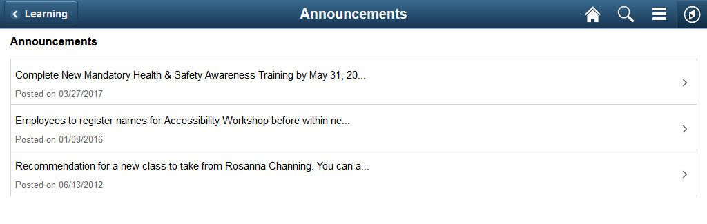 Announcements page