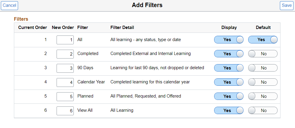 Add Filter modal page