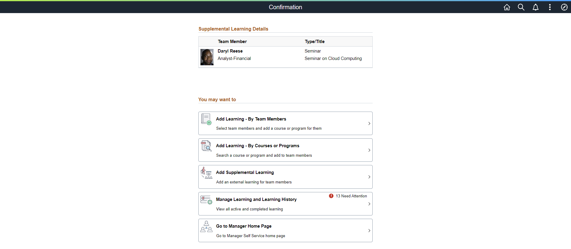 Confirmation - Add Supplemental Learning