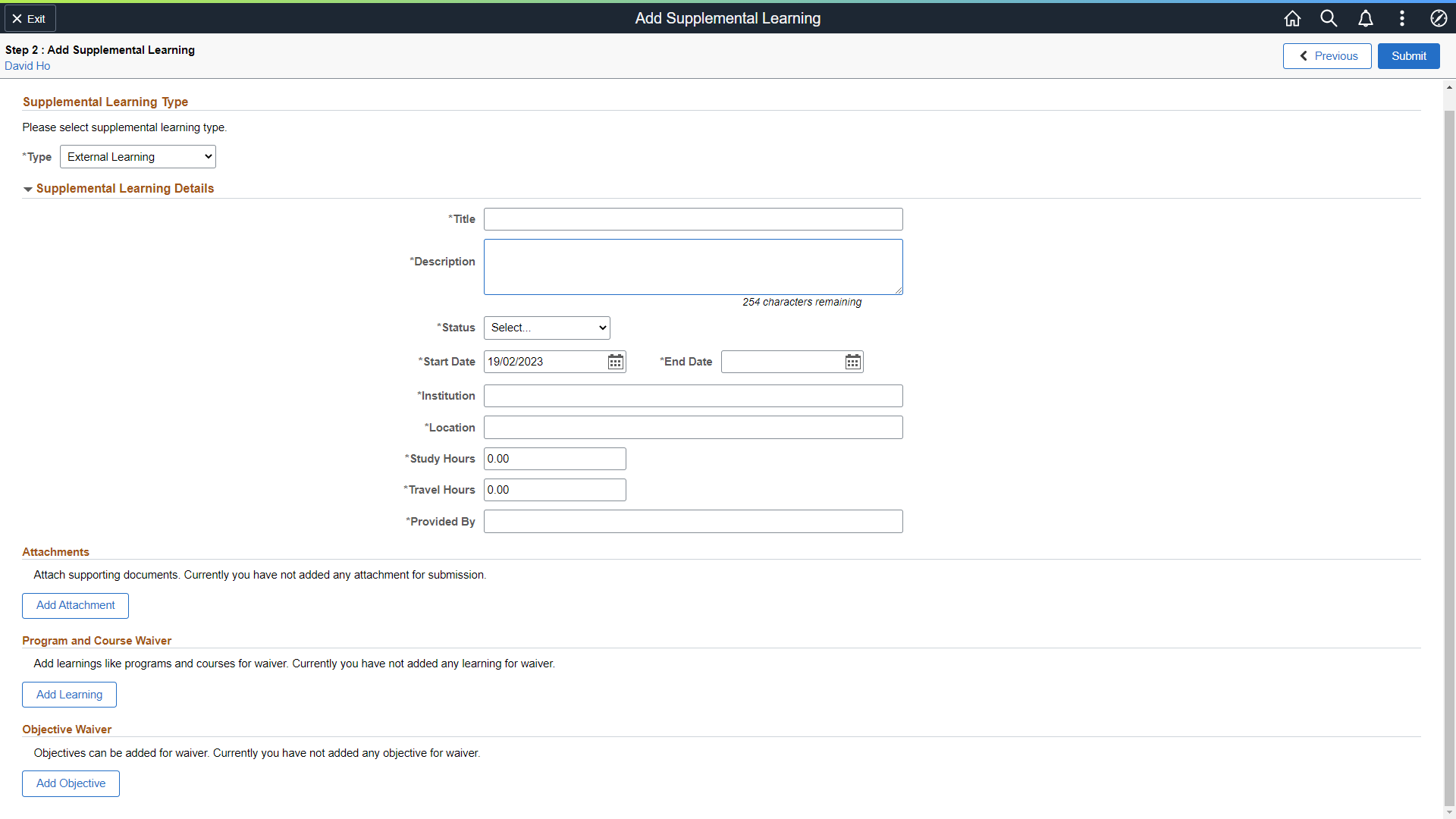 Step 2 of Add Supplemental Learning