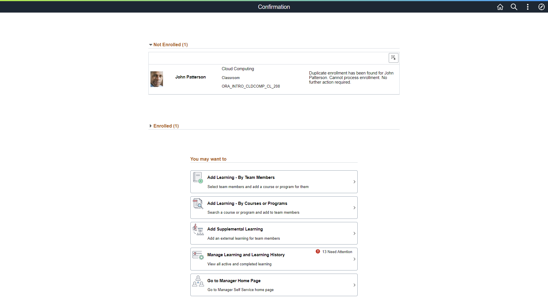 Confirmation screen for course (not enrolled)