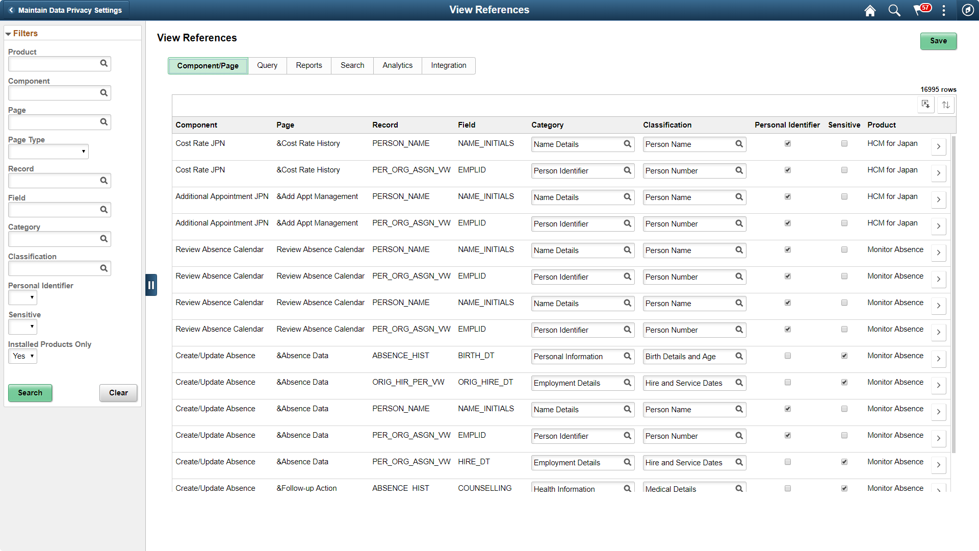 View References Component/ Page