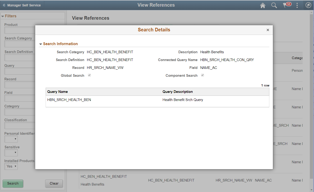 Search Details page