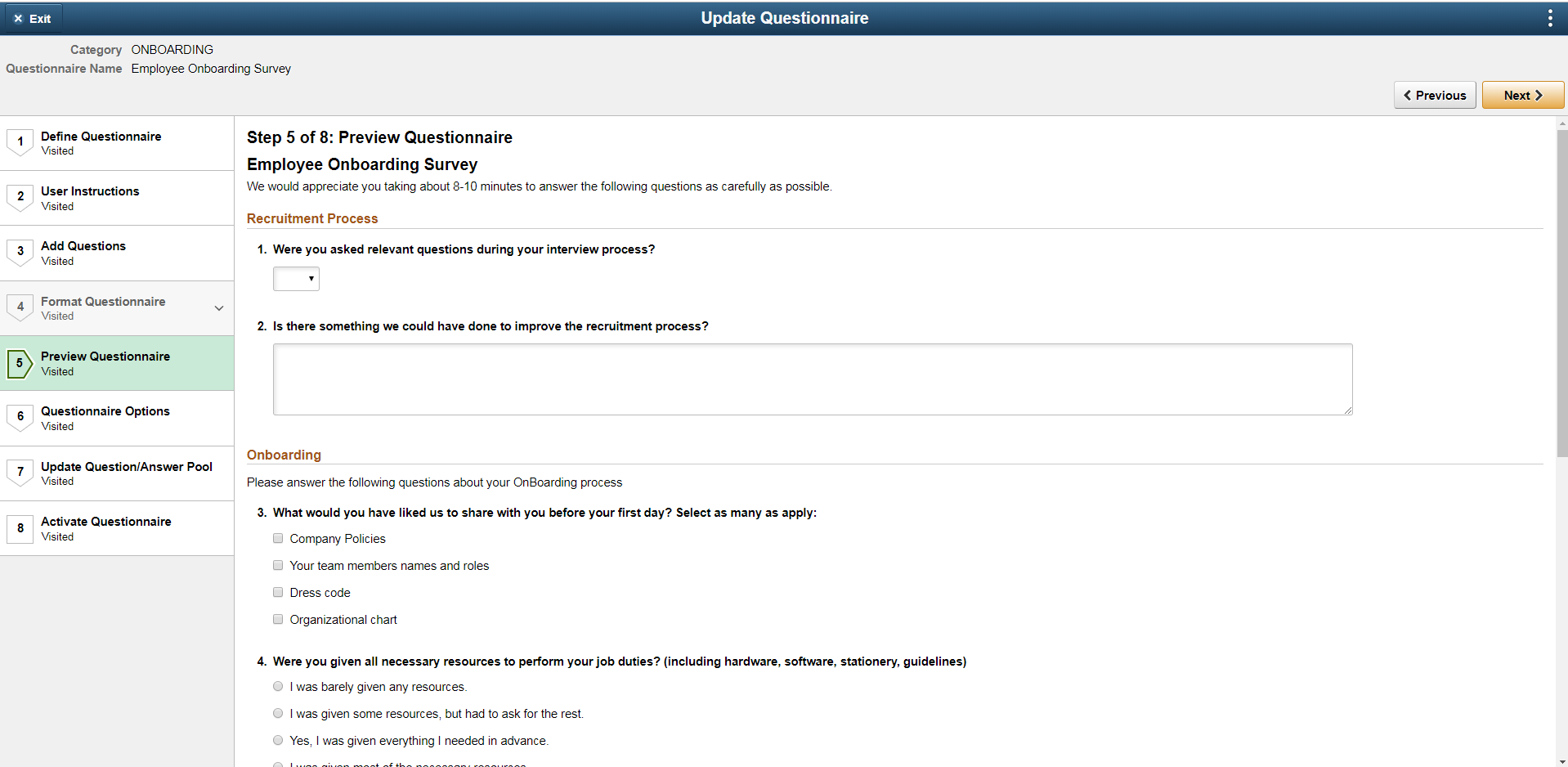 Preview Questionnaire