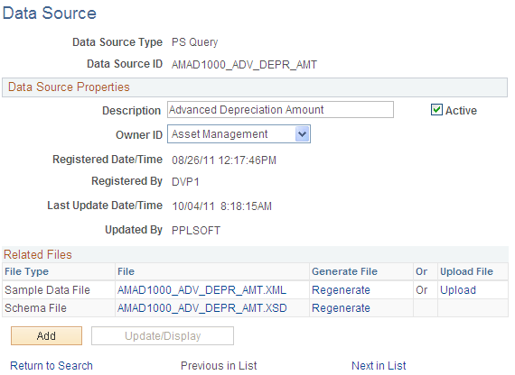 Data Source page
