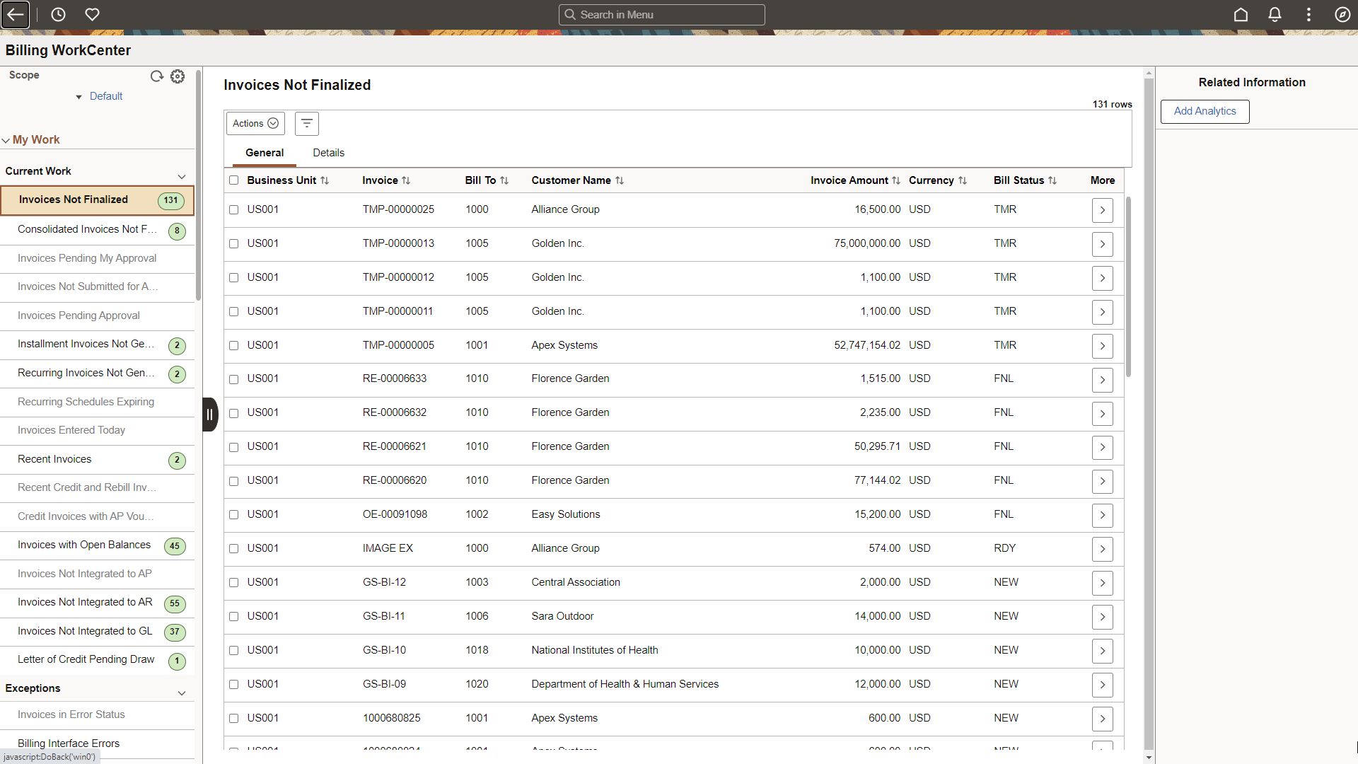 Billing WorkCenter - My Work (Fluid)