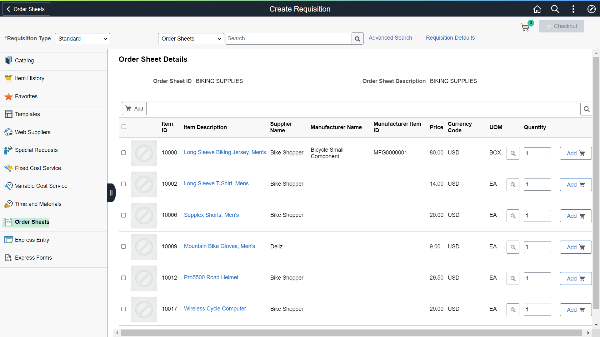 Order Sheet Details Page