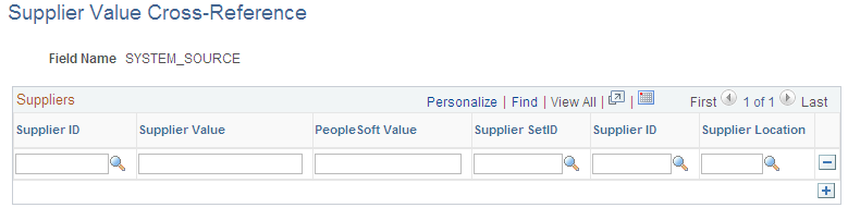 Supplier Value Cross-Reference page