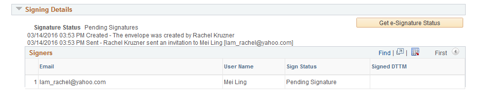 Document Management page - Signing Details section
