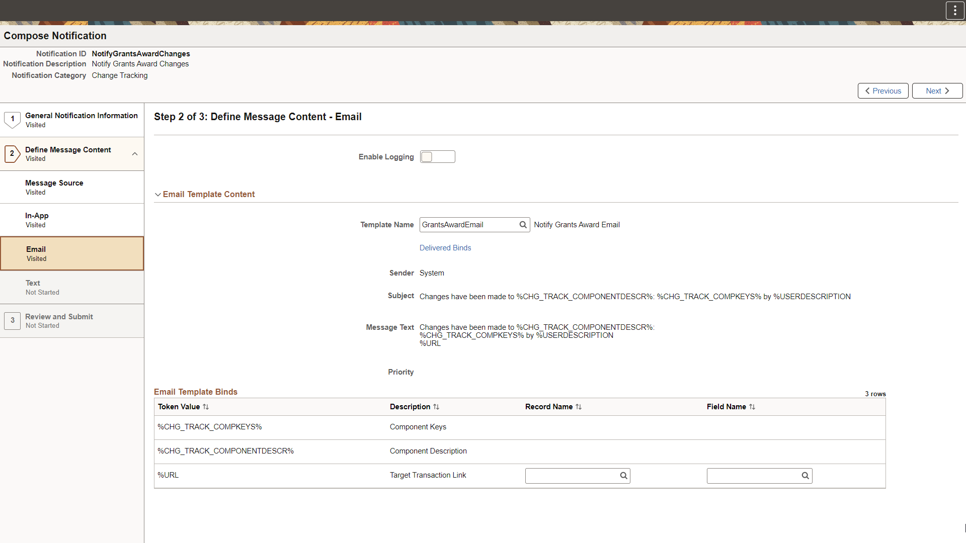 Compose Notification - Define Message Content - Email (Change Tracking)