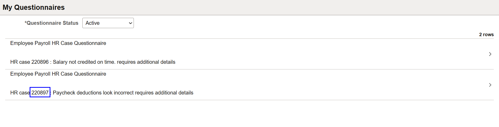 Access the questionnaire on the My Questionnaires page