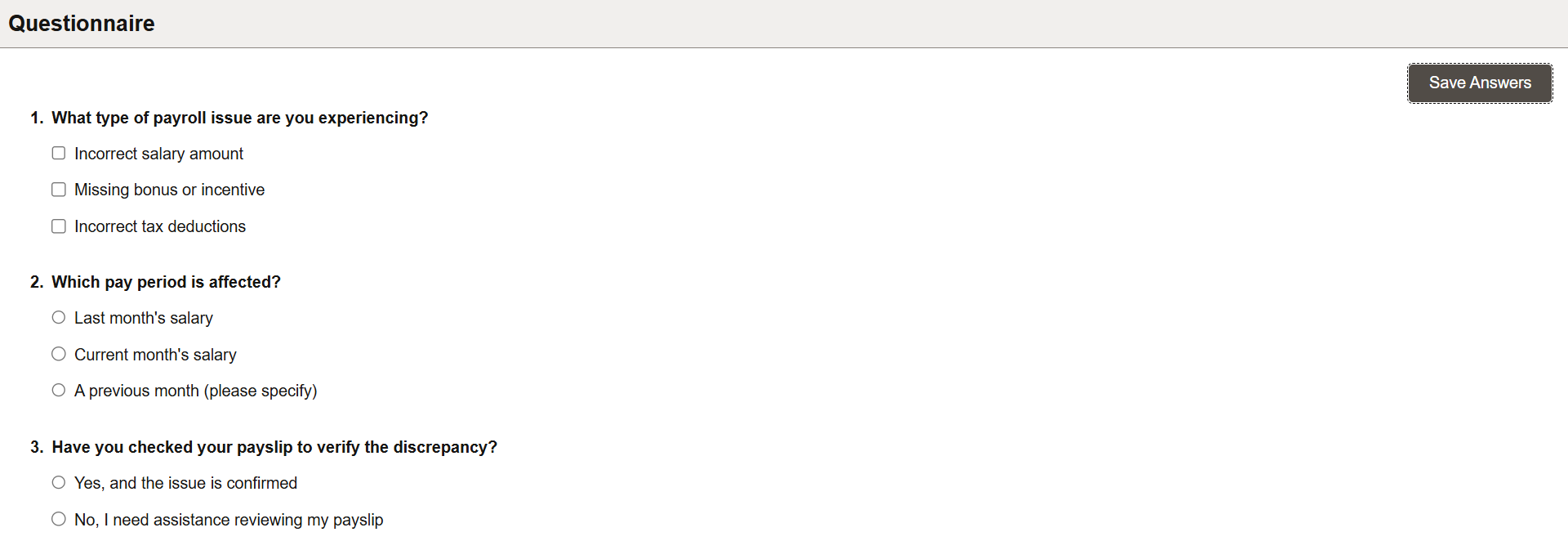View the questionnaire after selecting the in-app notification