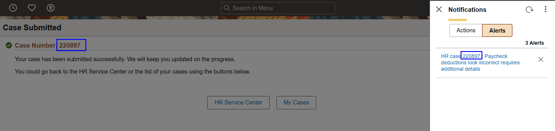 In-app notification for a questionnaire triggered from saving the case